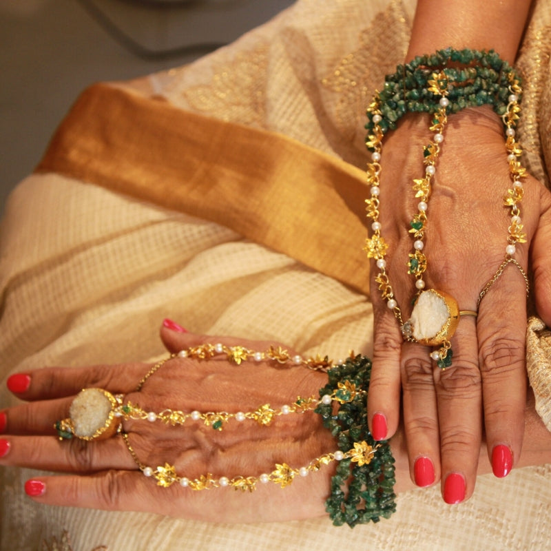 Timeless Deep Green Floral Haath Pocha Pair -Wedding Accessory