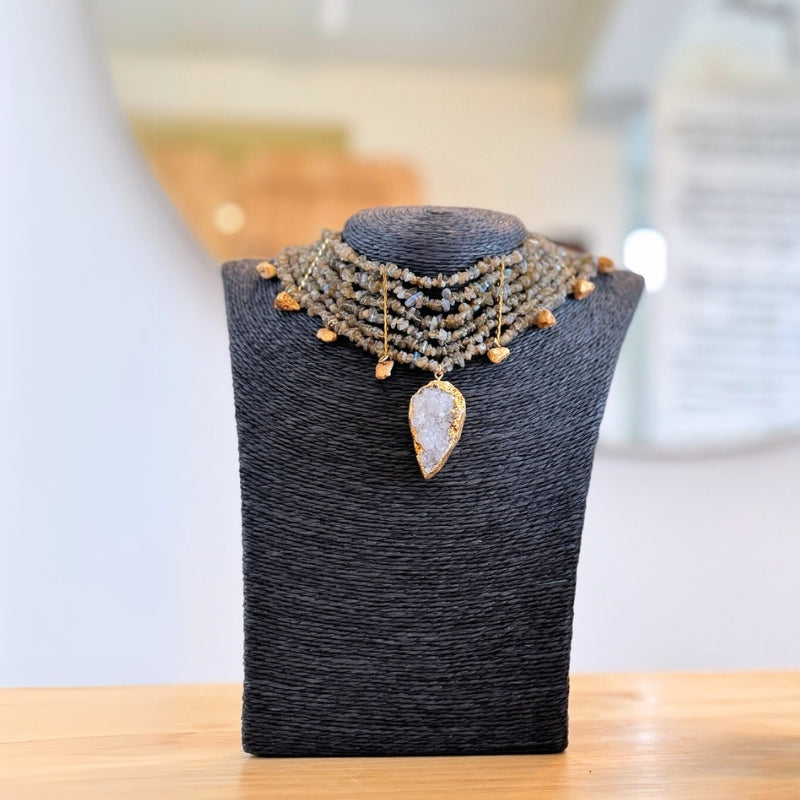 Majestic Grey Multicolor Statement Necklace
