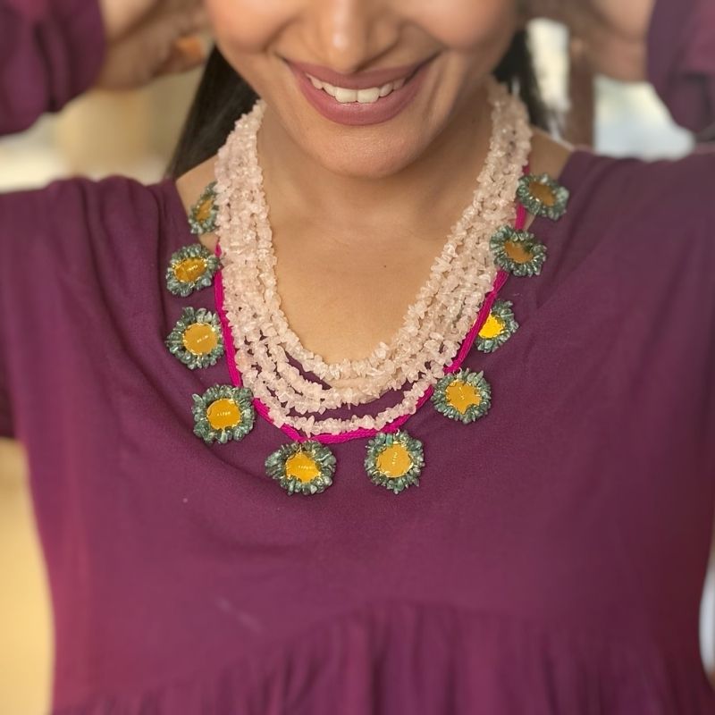 Dangler Red-Green Long Charmer Statement Necklace Set