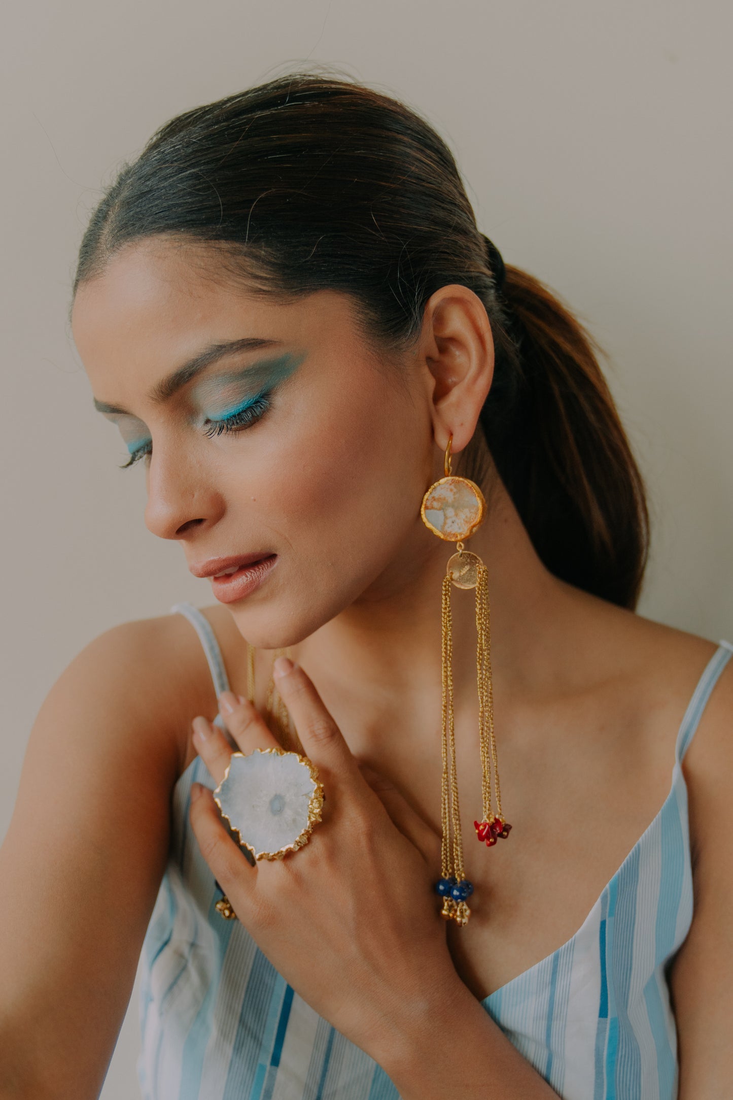 Long Dangling Kashmiri White Earrings