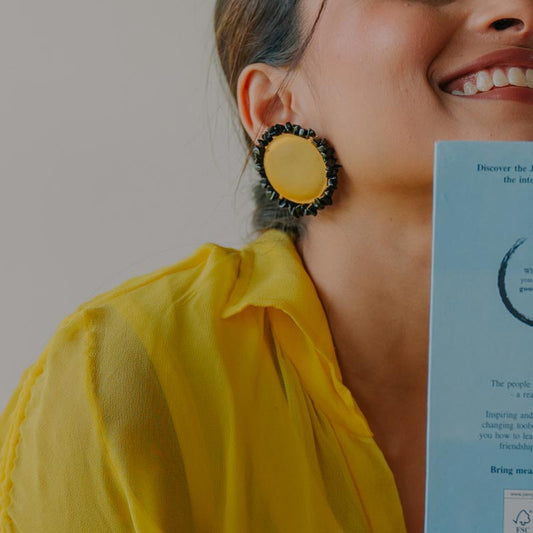 Black Stone Gold Disc Earrings