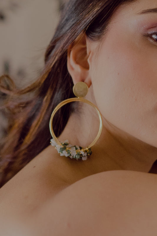Jade Green Stone Hoop Earrings