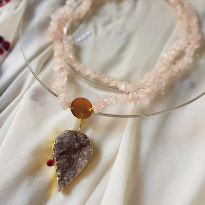 Ethnic Boho Rose Quartz Layered Necklace