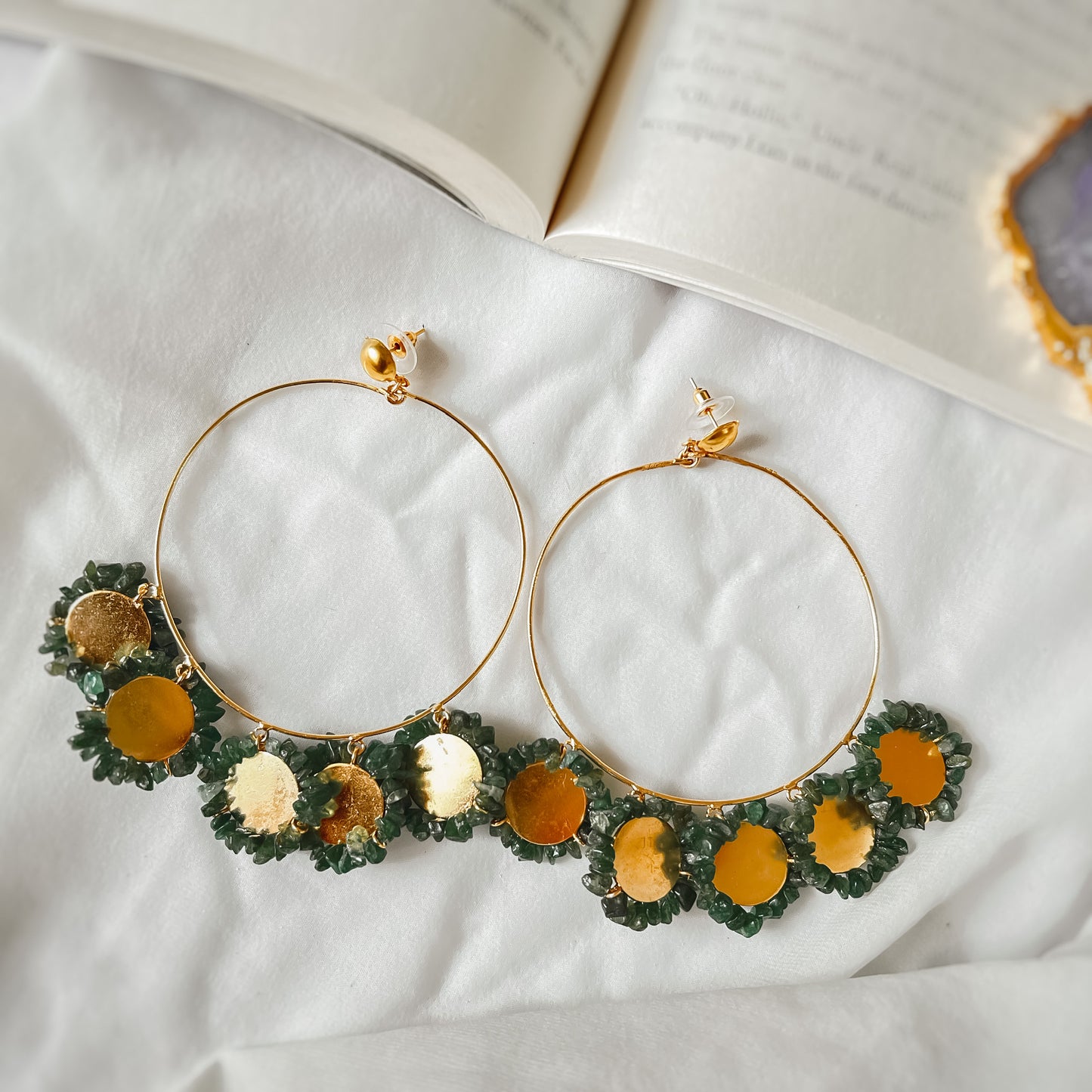 Mishti Green Gold Coin Hoop Earrings
