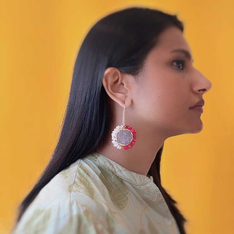 Pink-Red Ombre Stones Dangler Earrings