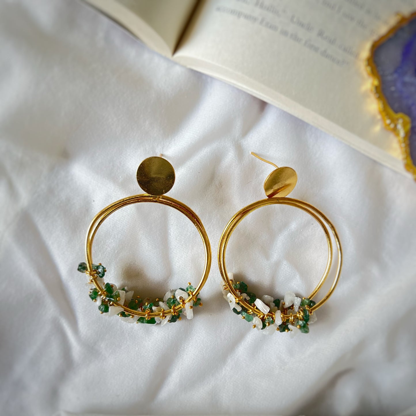 Jade Green Stone Hoop Earrings