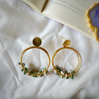 Jade Green Stone Hoop Earrings