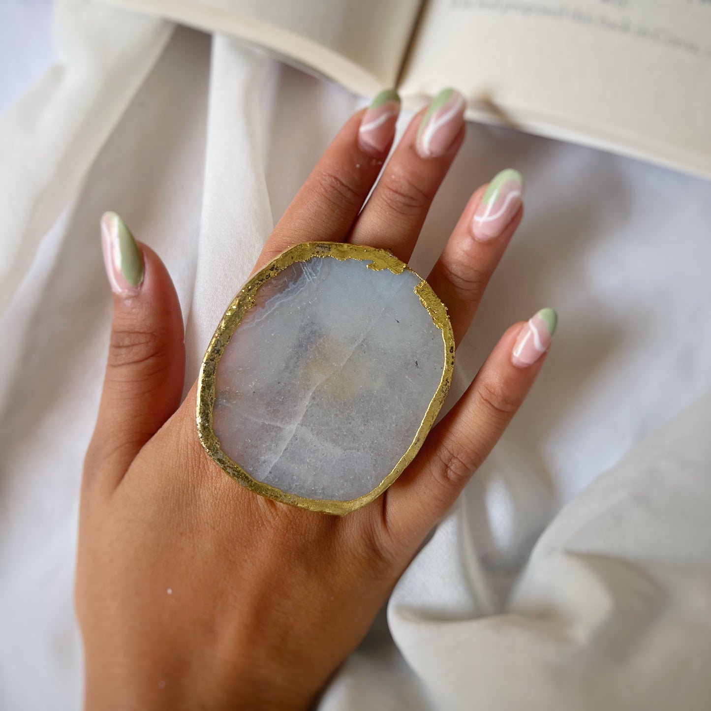 White Abstract Stone Ring