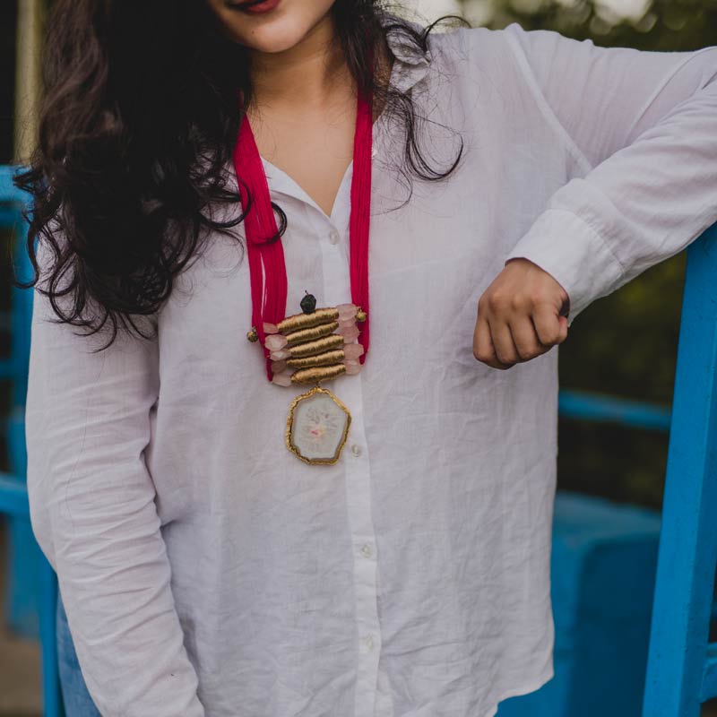Long Red Tibetan Temple Stone Necklace