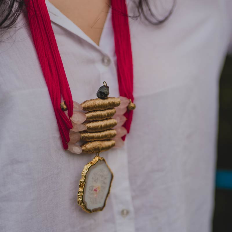 Long Red Tibetan Temple Stone Necklace