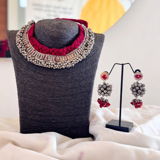 Red Leher Jhumki Set
