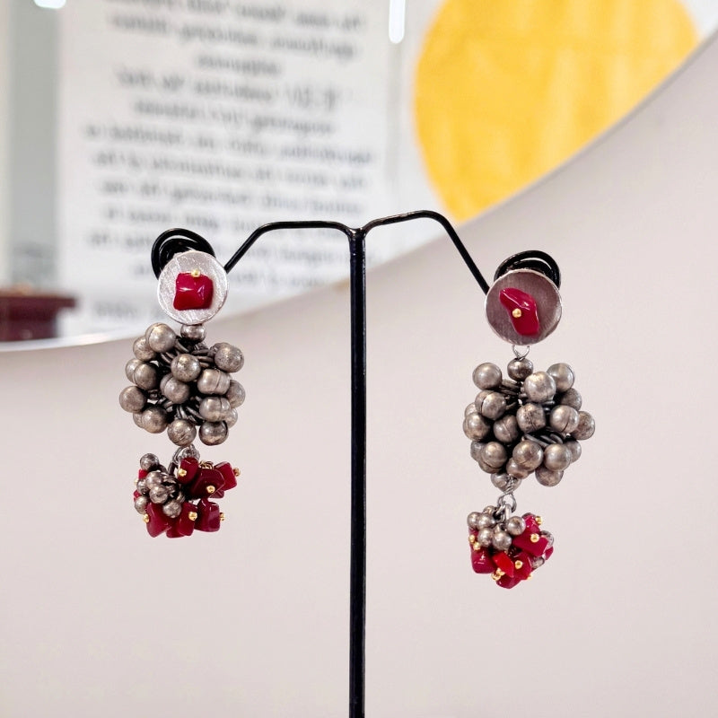 Red Leher Jhumki Set
