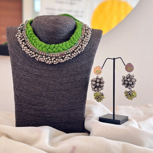 Green Leher Jhumki Set