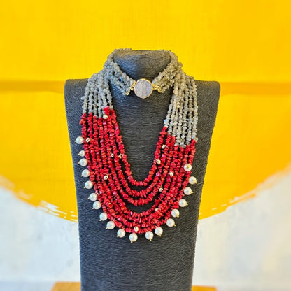 Graceful Fusion Grey-Red Stones Wedding Jewelry Set