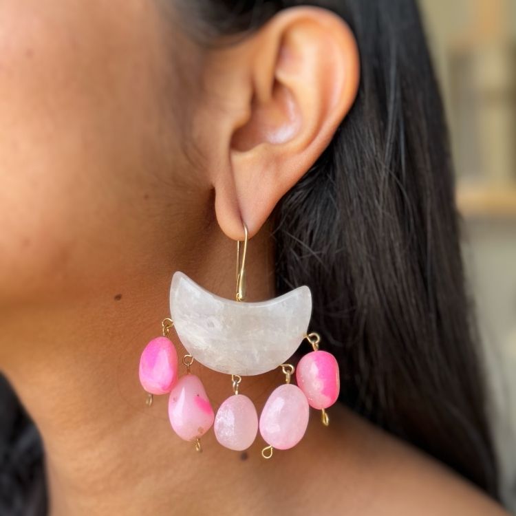 Chand Si Ruchi Earrings- Rose Quartz & Pink Perfection