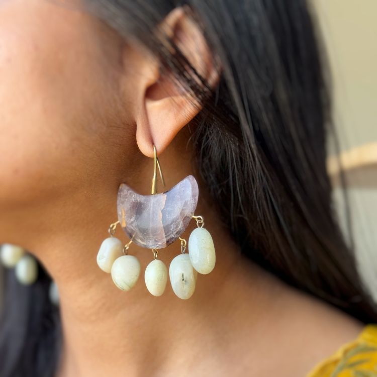 Chand Si Ruchi Earrings- Mystic Amethyst & Soft Green Danglers