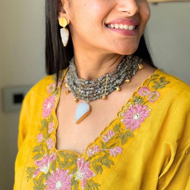 Majestic Grey Multicolor Statement Necklace