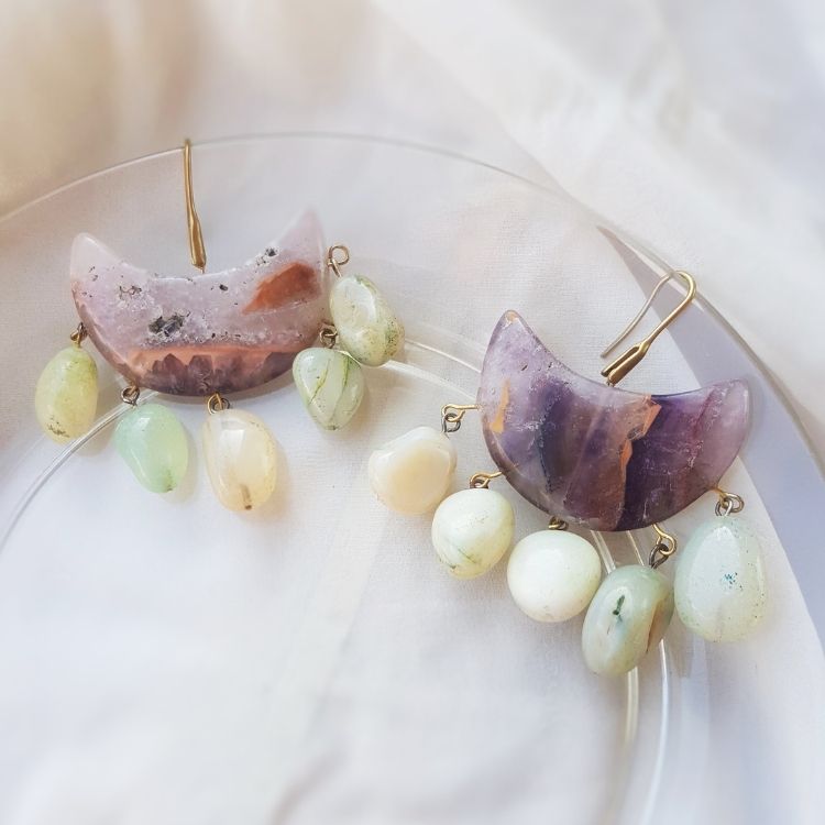 Chand Si Ruchi Earrings- Amethyst with Pearls Danglers