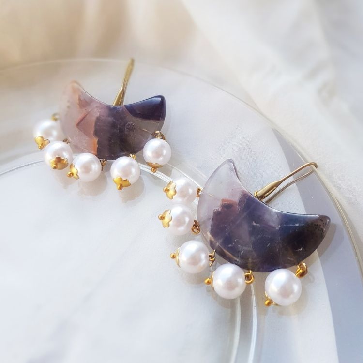 Chand Si Ruchi Earrings- Amethyst with Pearls Danglers