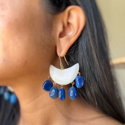 Chand si Ruchi Earrings-Royal Blue White Stones Danglers