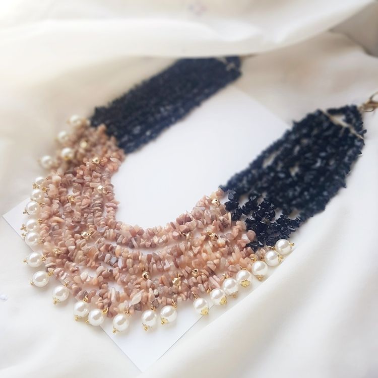 Dual Shade Fusion Pearl Necklace Midnight & Blush Layers