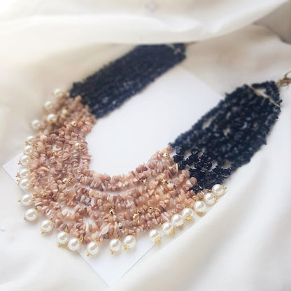 Dual Shade Fusion Pearl Necklace Midnight & Blush Layers