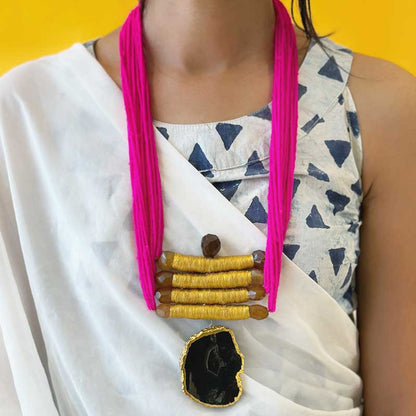 Pink Tibetan Temple Long Necklace
