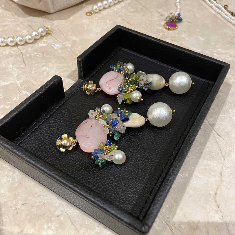 Naina Rose Quartz Pink Majestic Set With Colorful Stones Danglers Earrings