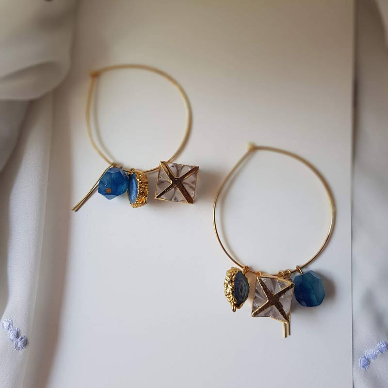 Natural Stone Charm Hoop Earrings