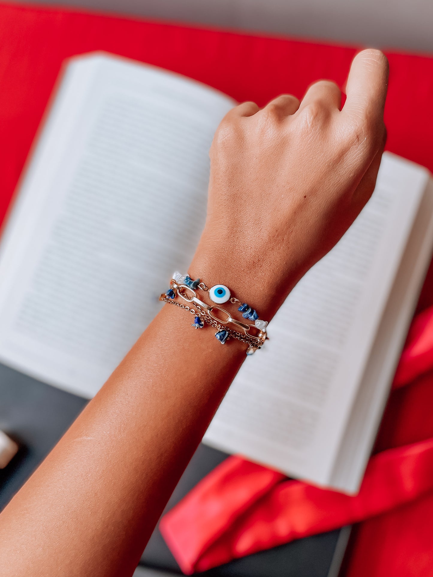 Layered Gold Chain Evil Eye Bracelet